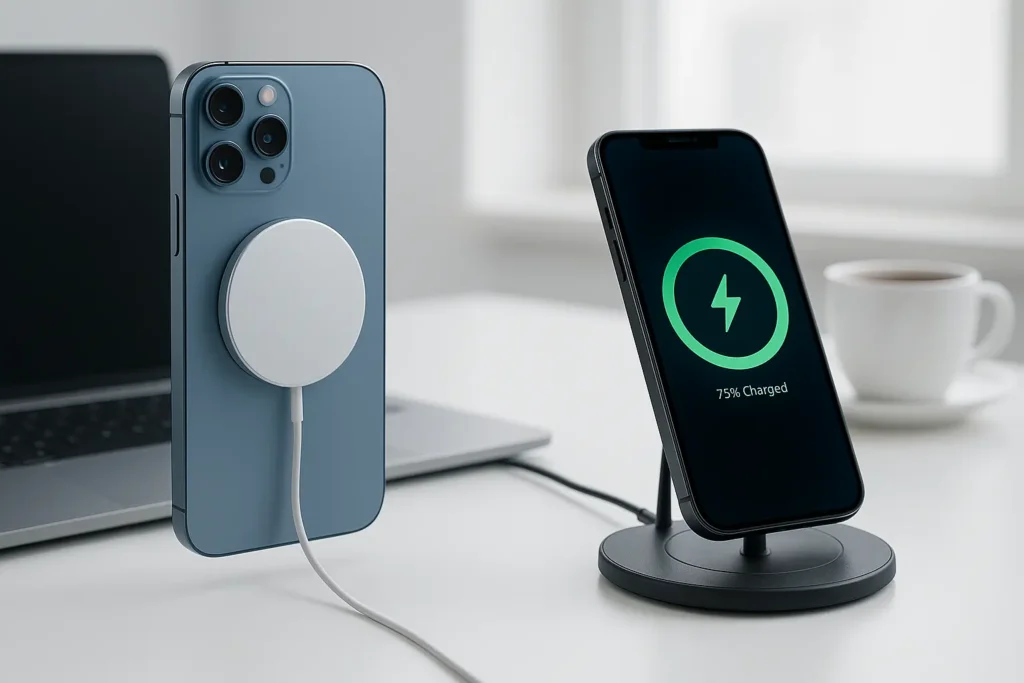 Comparaison visuelle des chargeurs MagSafe et Qi2 en 2025