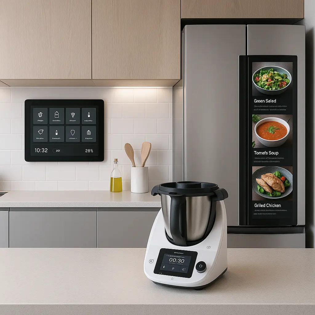 Cuisine connectée avec appareils intelligents et interfaces tactiles