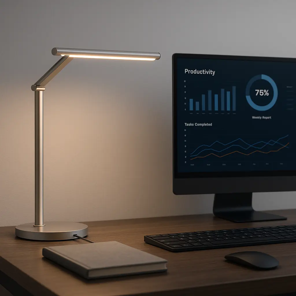 Lampes de bureau connectée design sur un espace de travail professionnel